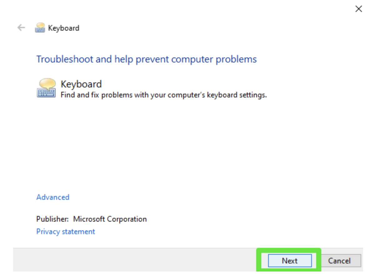 Click the Next button and allow the troubleshooter to run scans